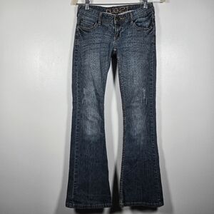 Rue 21 Y2K Low Rise Flare Leg Blue Denim Jeans Juniors Size 1/2